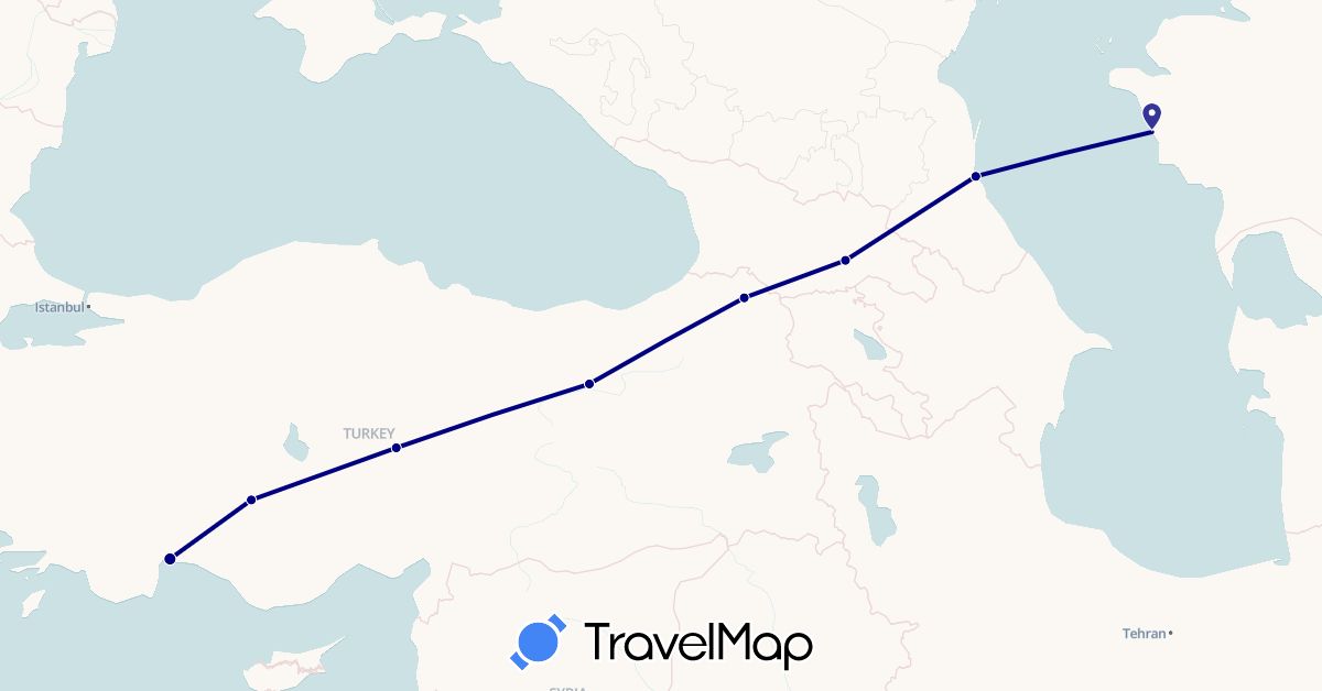 TravelMap itinerary: driving in Georgia, Kazakhstan, Russia, Turkey (Asia, Europe)